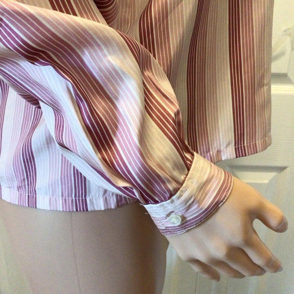 Weathervane Womens Vintage Pink Striped Neck Tie ILGWU Secretary Blouse Size 14 - Picture 3 of 7